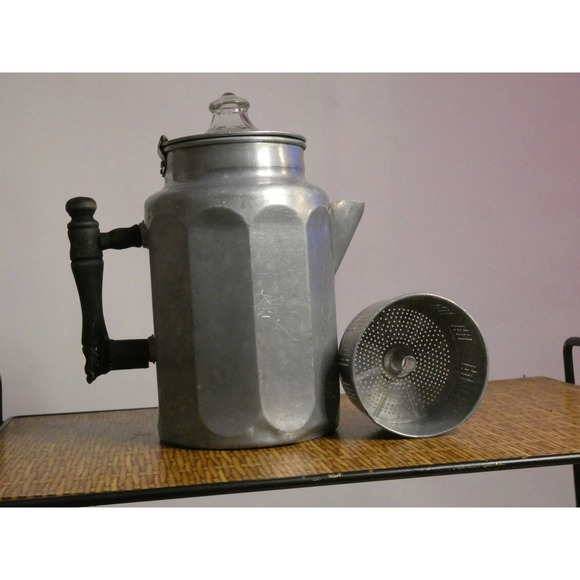 Vintage Pyrex Aluminum Coffee Pot With Wooden Handle & Glass Top *Please Read* - Picture 2 of 8